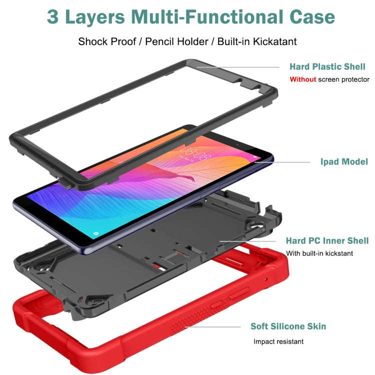 For Huawei MatePad T8 Silicone + PC Shockproof Protective Case with Holder(Red + Black)