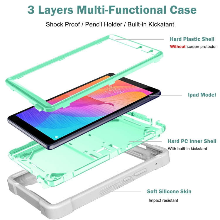 For Huawei MatePad T8 Silicone + PC Shockproof Protective Case with Holder(Gray + Green)