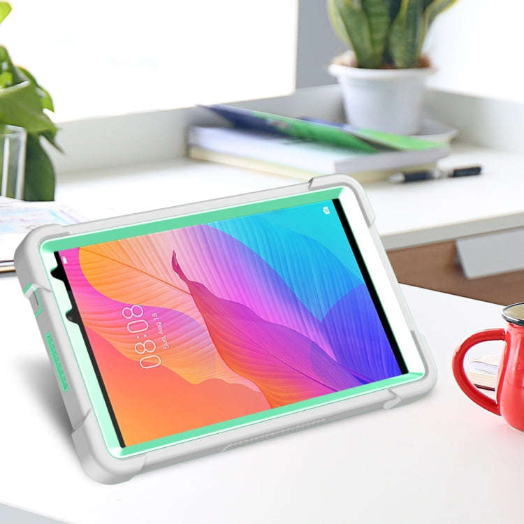 For Huawei MatePad T8 Silicone + PC Shockproof Protective Case with Holder(Gray + Green)
