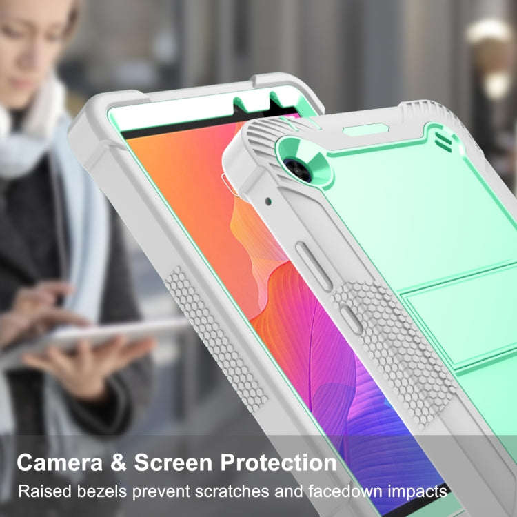 For Huawei MatePad T8 Silicone + PC Shockproof Protective Case with Holder(Gray + Green)