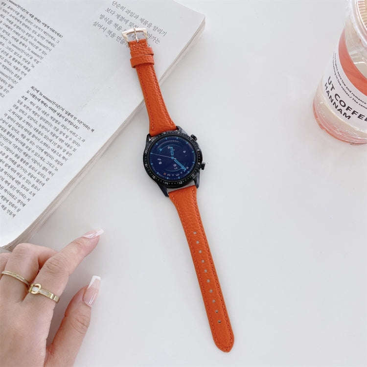 20mm Small Waist Lychee Texture Leather Watch Band(Orange)