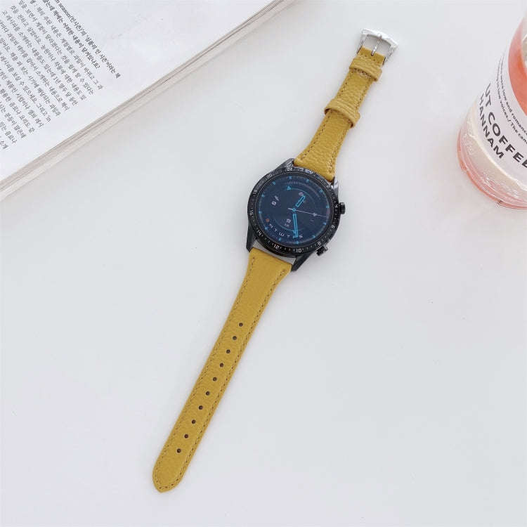 20mm Small Waist Lychee Texture Leather Watch Band(Yellow)