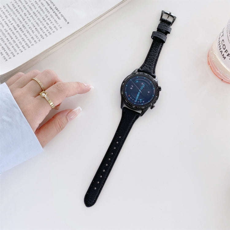 22mm Small Waist Lychee Texture Leather Watch Band(Black)