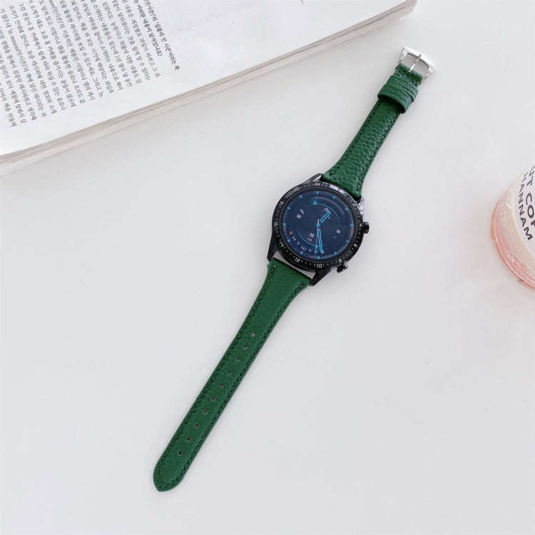 22mm Small Waist Lychee Texture Leather Watch Band(Green)