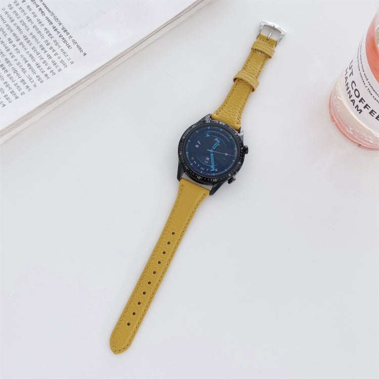22mm Small Waist Lychee Texture Leather Watch Band(Yellow)