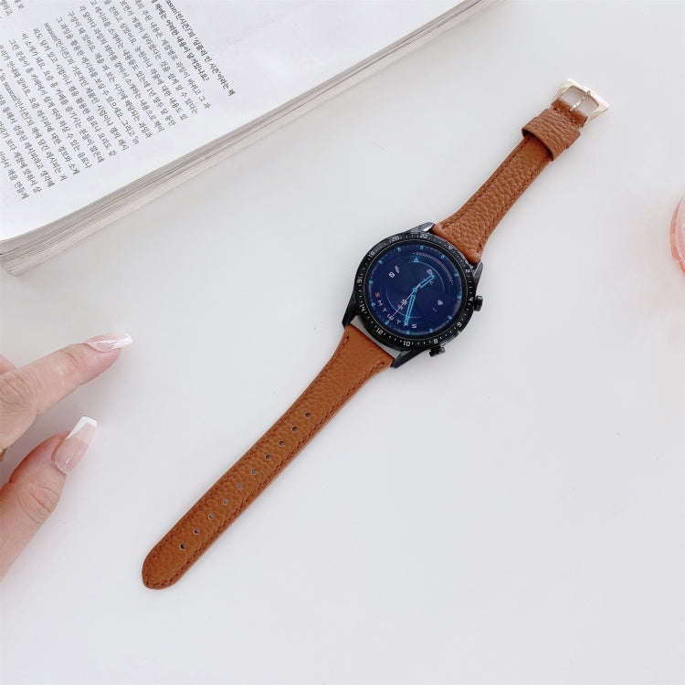 22mm Small Waist Lychee Texture Leather Watch Band(Brown)