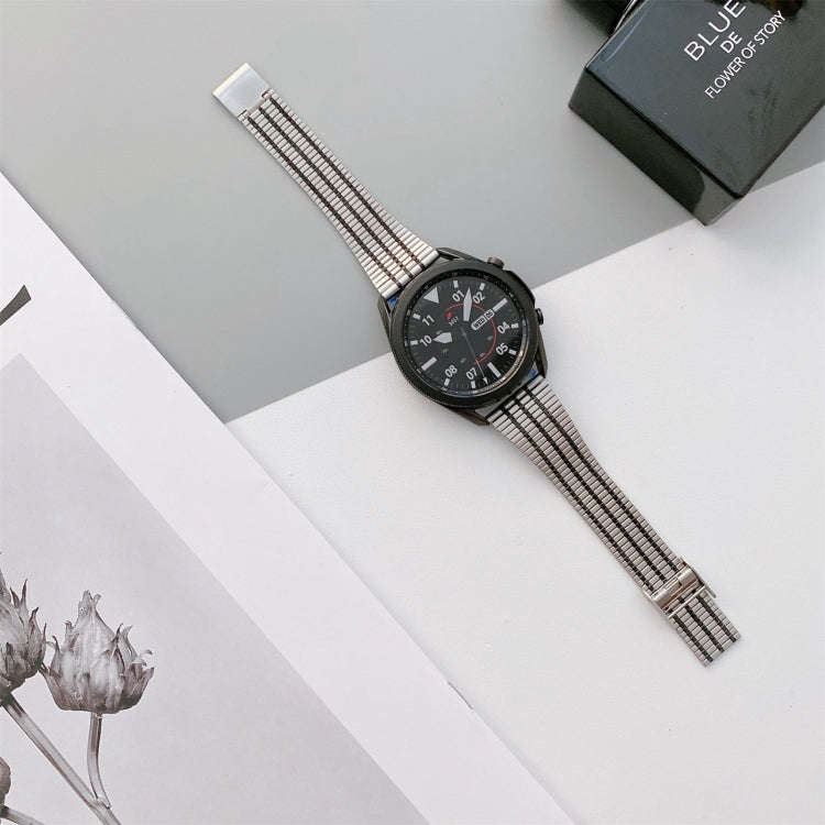 22mm Seven-beads Small Waist Steel Watch Band(Silver Black)