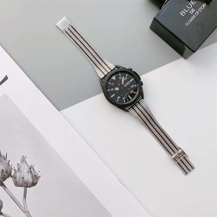 22mm Seven-beads Small Waist Steel Watch Band(Silver Black)