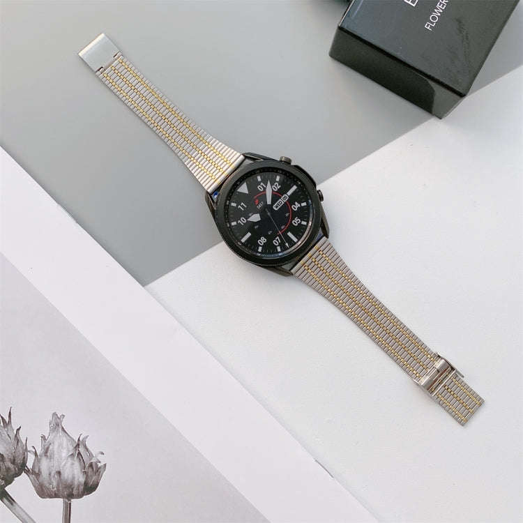 22mm Seven-beads Small Waist Steel Watch Band(Silver Gold)