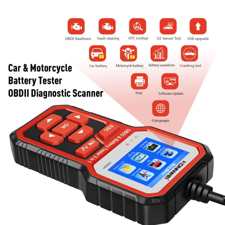 KONNWEI KW681 Car 2.4 inch TFT Screen OBD Fault Diagnosis + 6V-12V Battery Tester Support 9 Langu...