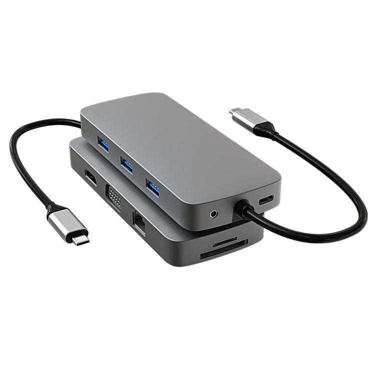 Basix BL10V 10 in 1 USB-C / Type-C to RJ45 + VGA + HDMI + 3.5mm AUX + SD / TF Card Slot + PD USB-...