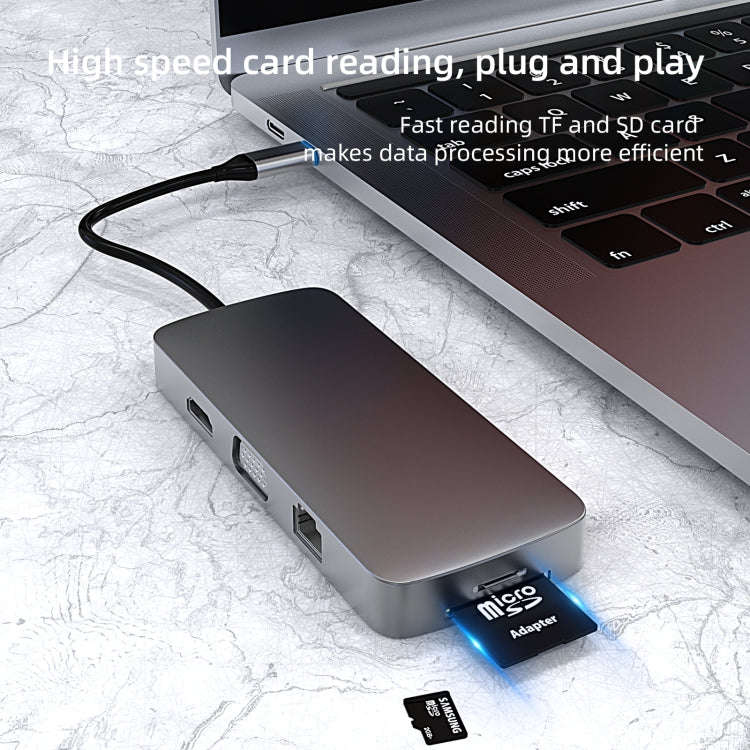 Basix BL10V 10 in 1 USB-C / Type-C to RJ45 + VGA + HDMI + 3.5mm AUX + SD / TF Card Slot + PD USB-...