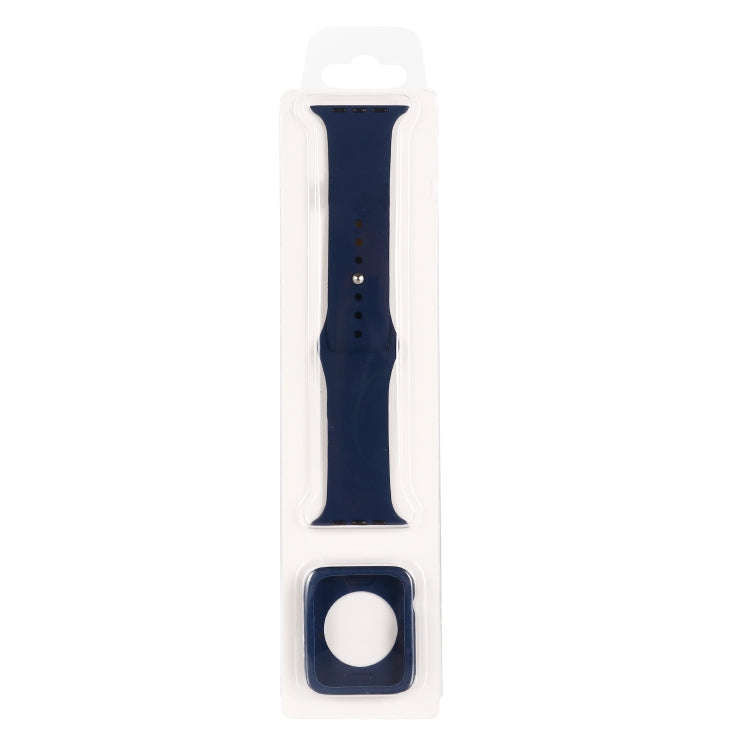 Silicone Watch Band + Watch Protective Case Set For Apple Watch Series 3 & 2 & 1 38mm(Midnight Blue)