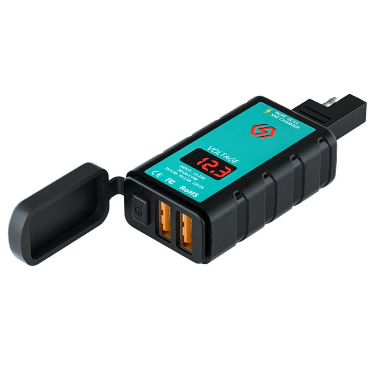 WUPP ZH-1422A1 DC12-24V Motorcycle Square Dual USB Fast Charging Charger with Switch + Voltmeter ...