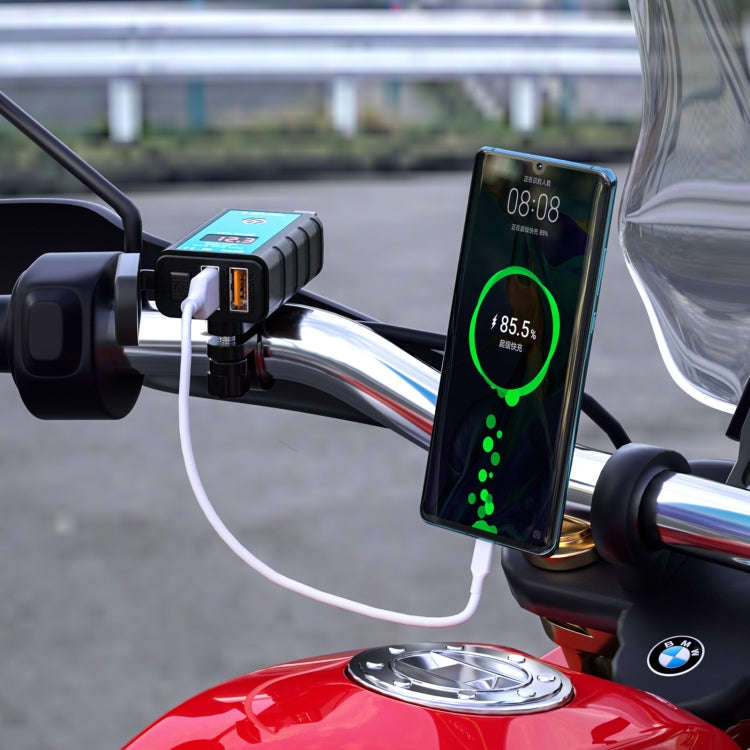 WUPP ZH-1422A1 DC12-24V Motorcycle Square Dual USB Fast Charging Charger with Switch + Voltmeter ...