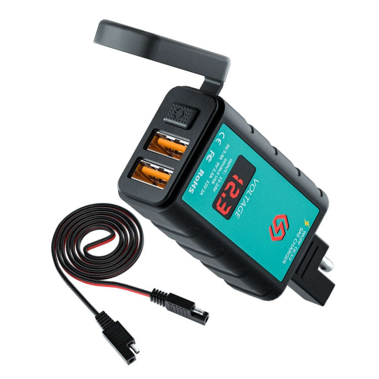 WUPP ZH-1422A2 DC12-24V Motorcycle Square Dual USB Fast Charging Charger with Switch + Voltmeter ...