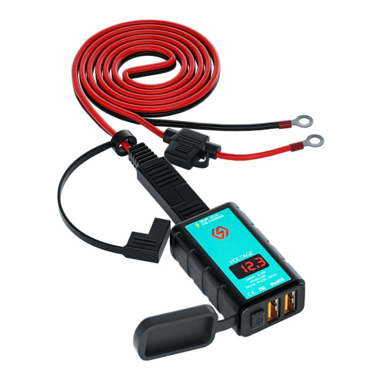 WUPP ZH-1422A3 DC12-24V Motorcycle Square Dual USB Fast Charging Charger with Switch + Voltmeter ...
