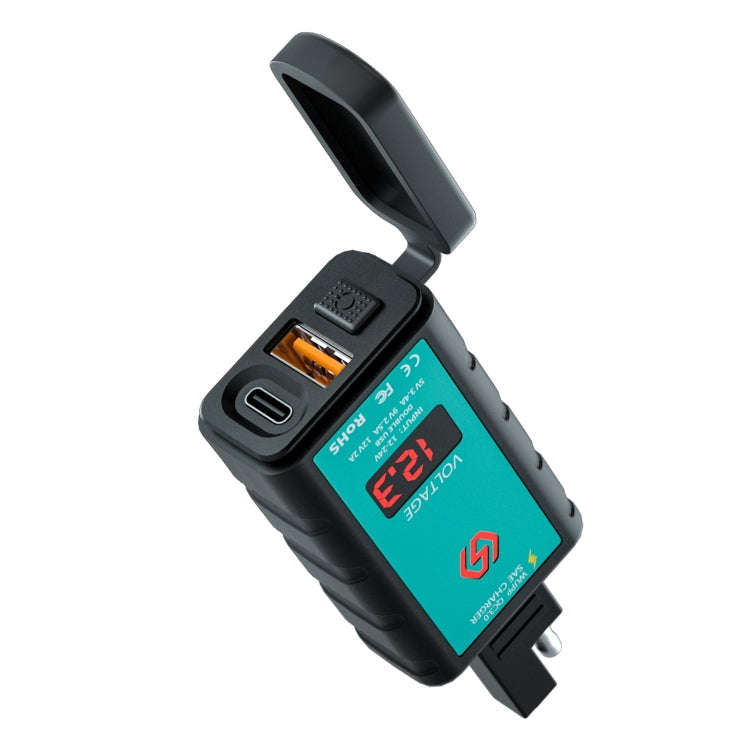 WUPP ZH-1422B1 DC12-24V Motorcycle Square Single USB + PD Fast Charging Charger with Switch + Vol...