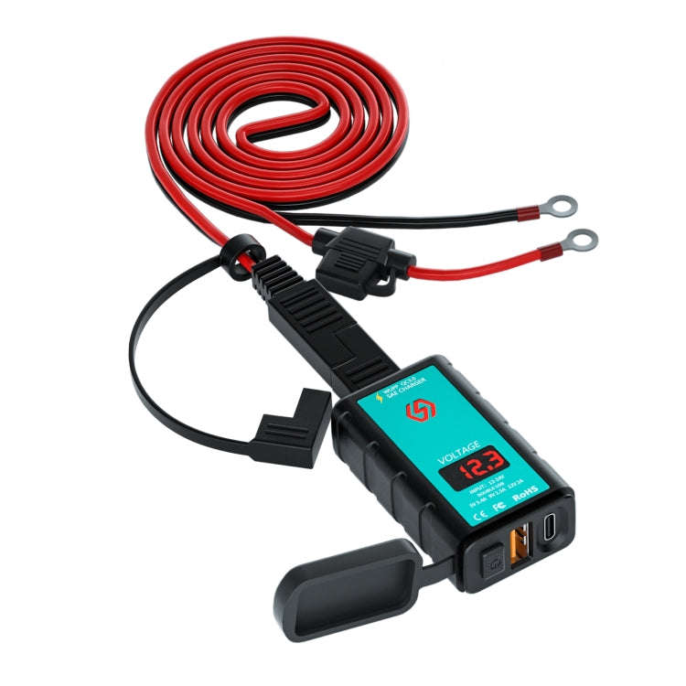 WUPP ZH-1422B3 DC12-24V Motorcycle Square Single USB + PD Fast Charging Charger with Switch + Vol...