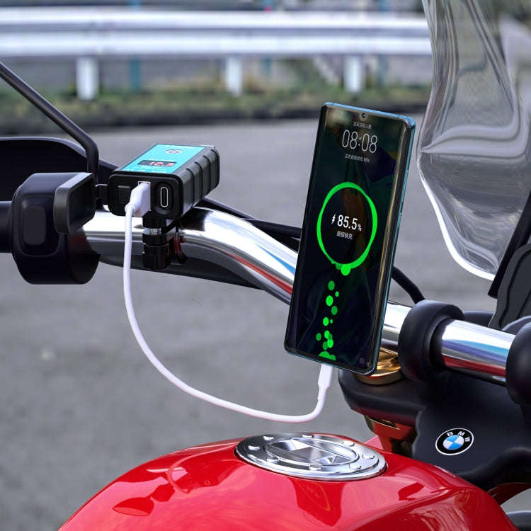 WUPP ZH-1422B3 DC12-24V Motorcycle Square Single USB + PD Fast Charging Charger with Switch + Vol...