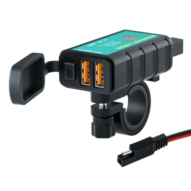 WUPP ZH-1422C2 Motorcycle Square Dual USB Fast Charging Charger with Switch + Integrated SAE Sock...