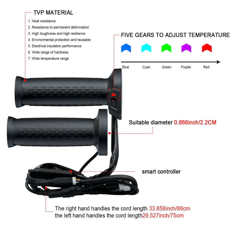WUPP CS-1324A1 ATV Intelligent Electric Heating Hand Cover Heated Grip with Five Gear Temperature...