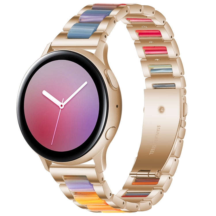 For Samsung Smart Watch 20mm Three-beads Steel + Resin Watch Band(Rose Gold Rainbow)