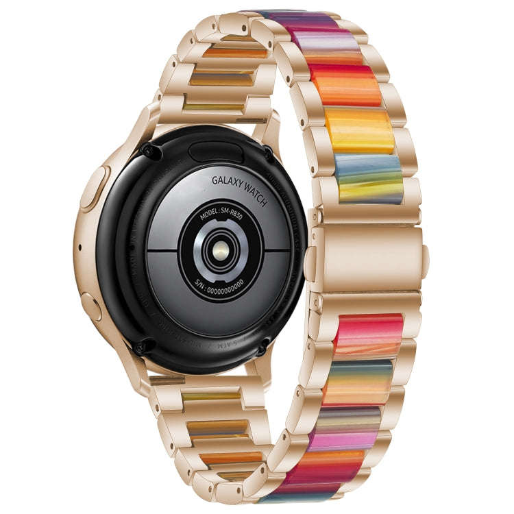 For Samsung Smart Watch 20mm Three-beads Steel + Resin Watch Band(Rose Gold Rainbow)