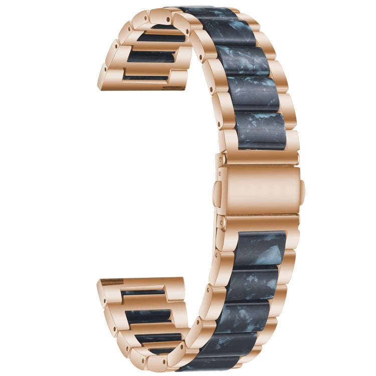 For Samsung Smart Watch 20mm Three-beads Steel + Resin Watch Band(Rose Gold Blue)