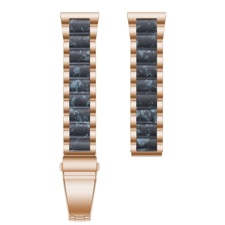 For Samsung Smart Watch 20mm Three-beads Steel + Resin Watch Band(Rose Gold Blue)