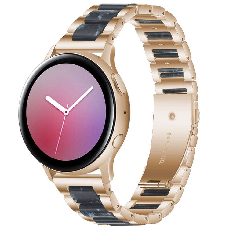 For Samsung Smart Watch 20mm Three-beads Steel + Resin Watch Band(Rose Gold Blue)