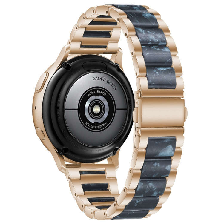 For Samsung Smart Watch 20mm Three-beads Steel + Resin Watch Band(Rose Gold Blue)