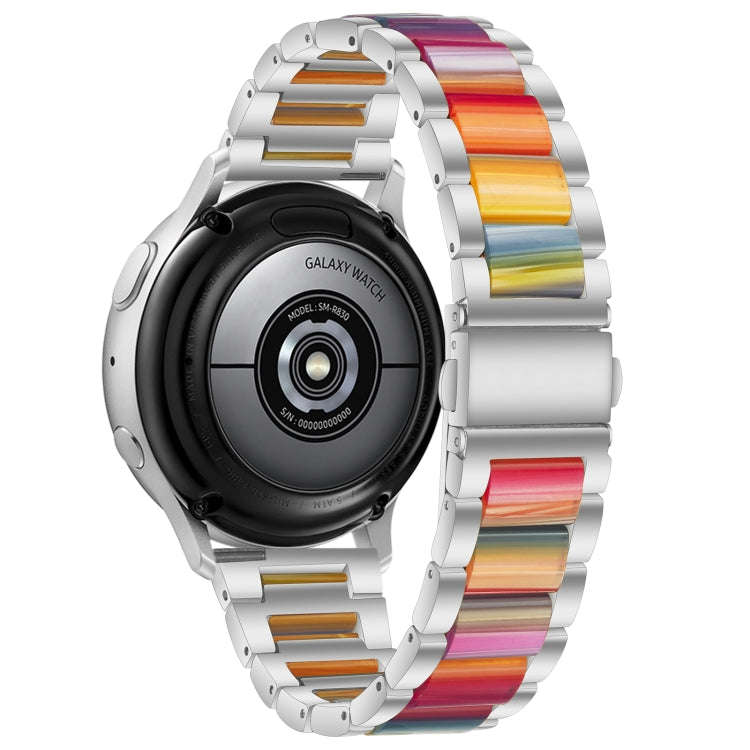 For Samsung Smart Watch 20mm Three-beads Steel + Resin Watch Band(Silver Rainbow)