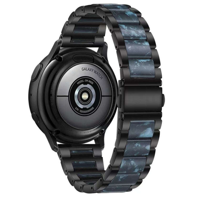 For Samsung Smart Watch 22mm Three-beads Steel + Resin Watch Band(Black Blue)