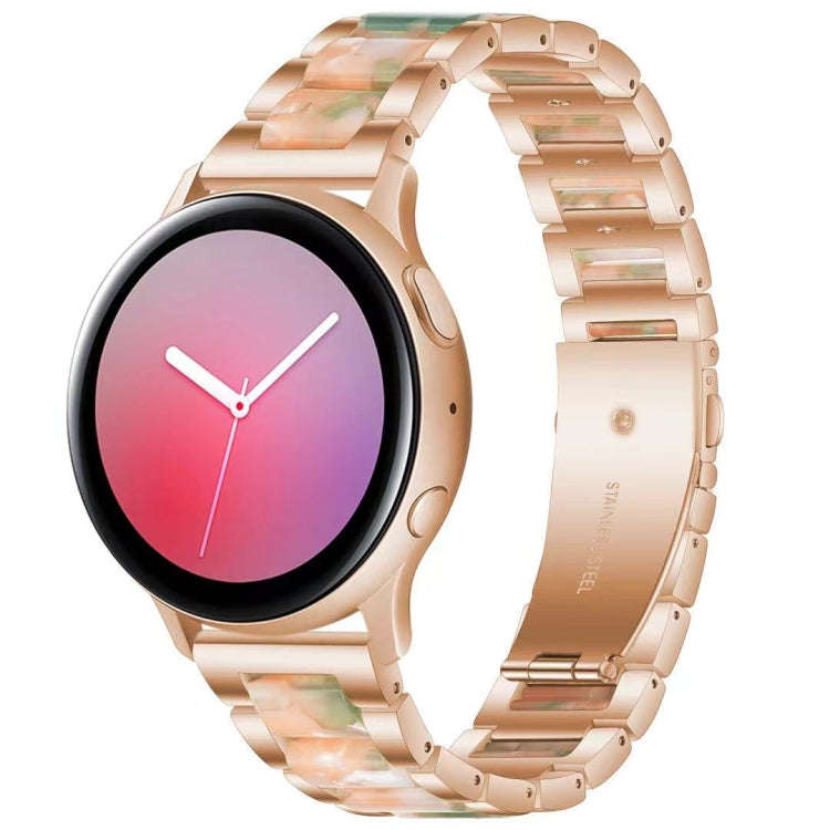 For Samsung Smart Watch 22mm Three-beads Steel + Resin Watch Band(Rose Gold Pink Green)