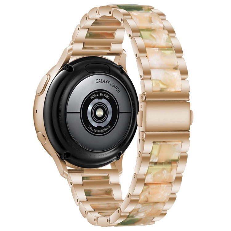 For Samsung Smart Watch 22mm Three-beads Steel + Resin Watch Band(Rose Gold Pink Green)