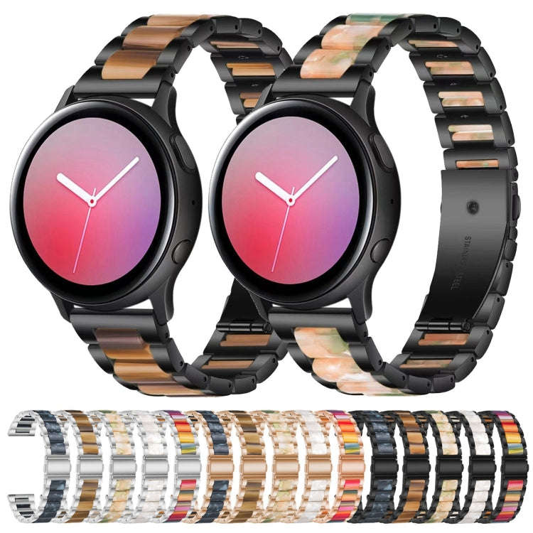 For Samsung Smart Watch 22mm Three-beads Steel + Resin Watch Band(Black Blue)