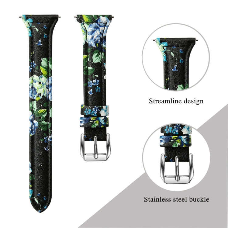 For Fitbit Versa 2 Smart Watch Leather Watch Band, Shrink Version(Grey Flower)