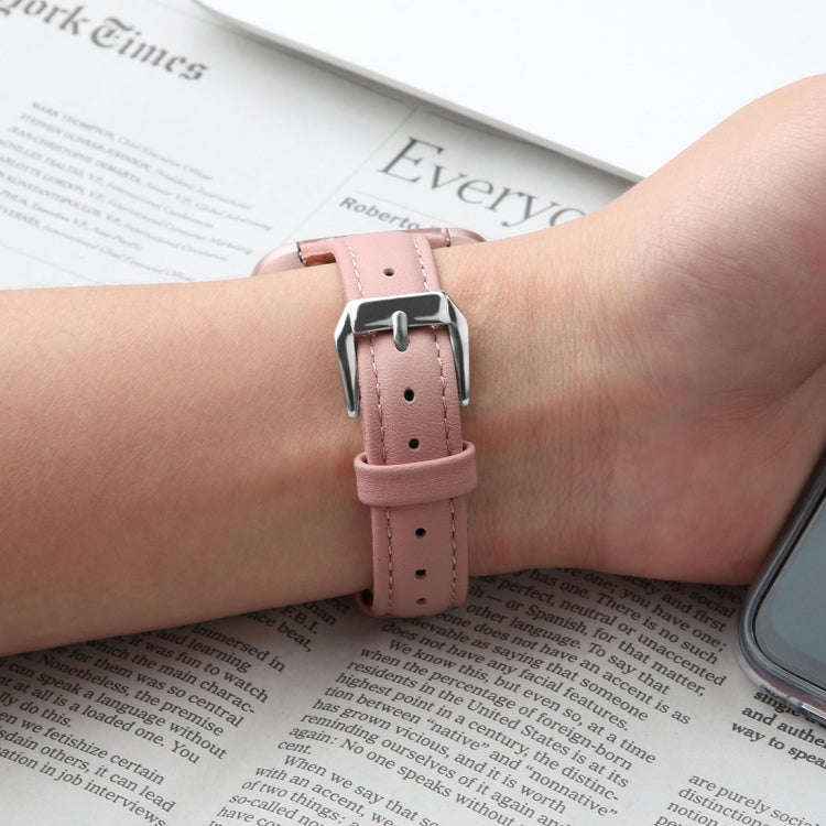 For Fitbit Versa 2 Smart Watch Leather Watch Band, Shrink Version(Rose Pink)