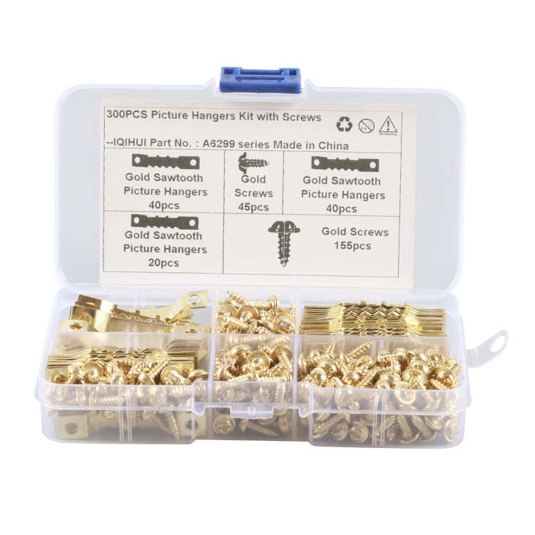 A6299 300 in 1 RV High-bow Double-sided Serrated Hanger Hooks with Self-tapping Screws(Gold)