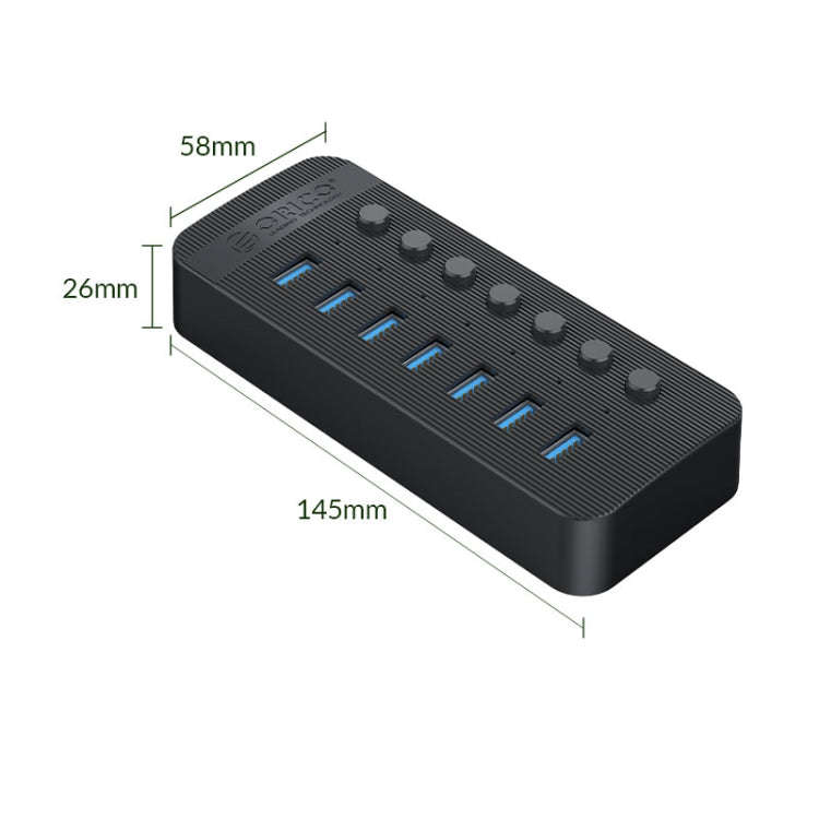 ORICO CT2U3-7AB-BK 7 In 1 Plastic Stripes Multi-Port USB HUB with Individual Switches, US Plug(Bl...