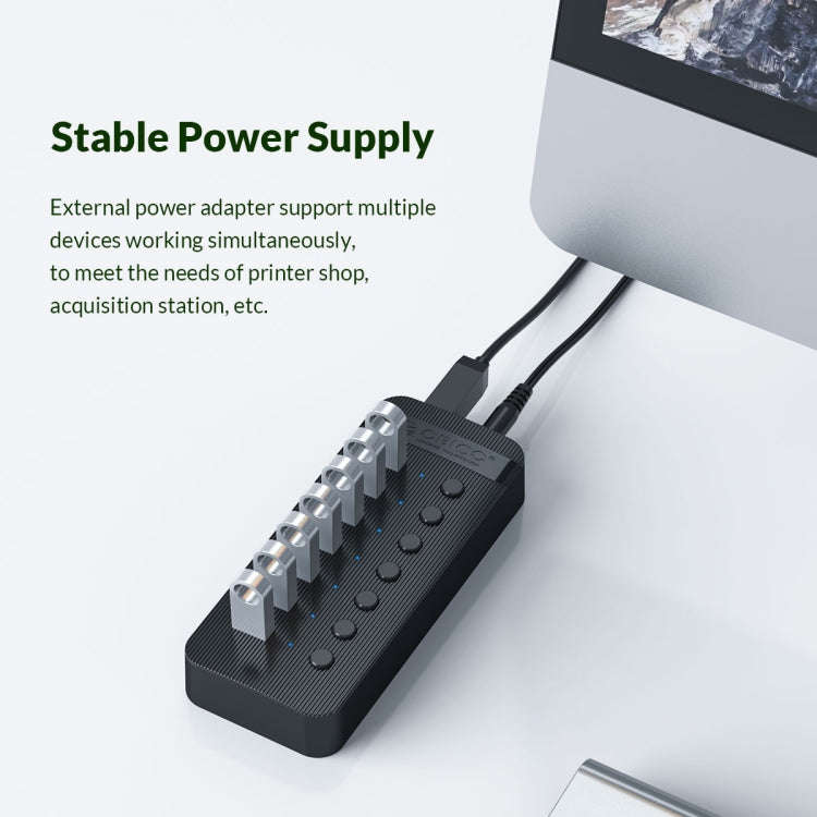 ORICO CT2U3-7AB-BK 7 In 1 Plastic Stripes Multi-Port USB HUB with Individual Switches, US Plug(Bl...