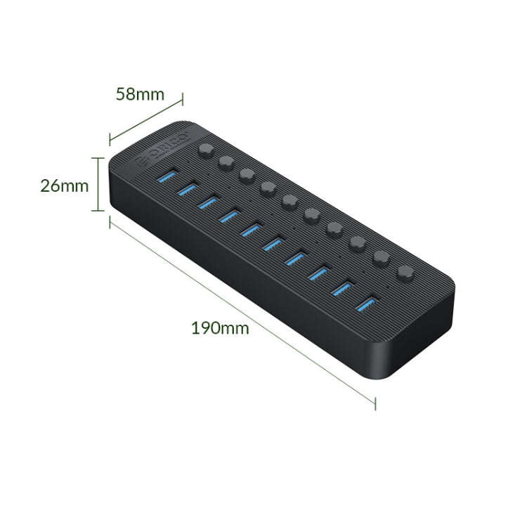 ORICO CT2U3-10AB-BK 10 In 1 Plastic Stripes Multi-Port USB HUB with Individual Switches, US Plug(...