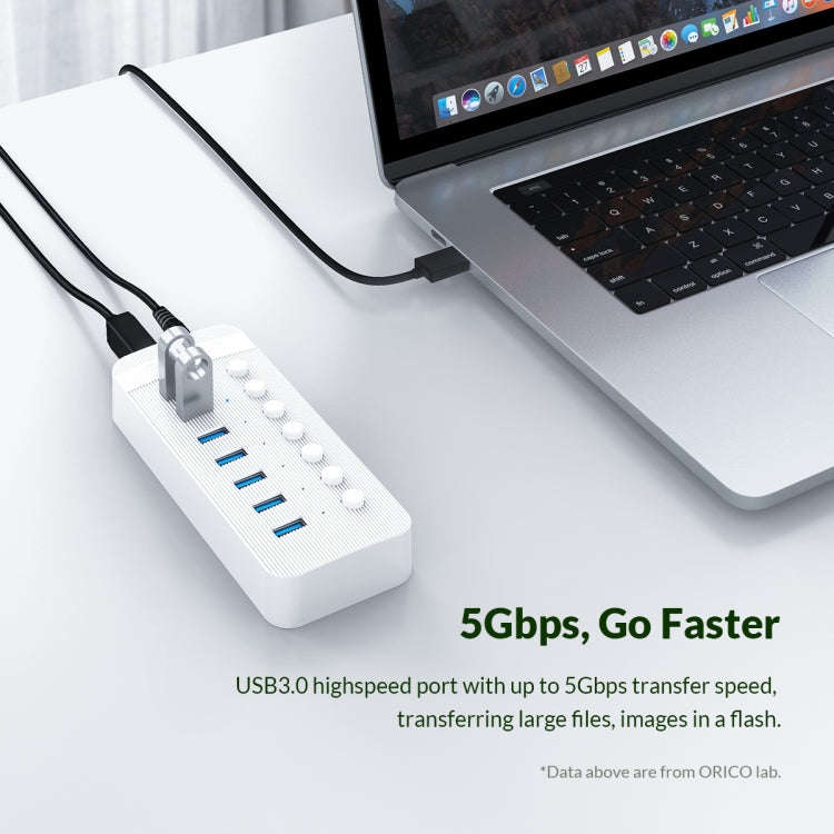 ORICO CT2U3-10AB-WH 10 In 1 Plastic Stripes Multi-Port USB HUB with Individual Switches, US Plug(...
