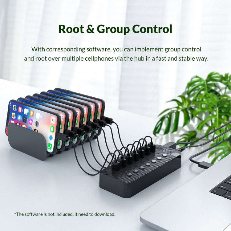 ORICO CT2U3-10AB-WH 10 In 1 Plastic Stripes Multi-Port USB HUB with Individual Switches, US Plug(...