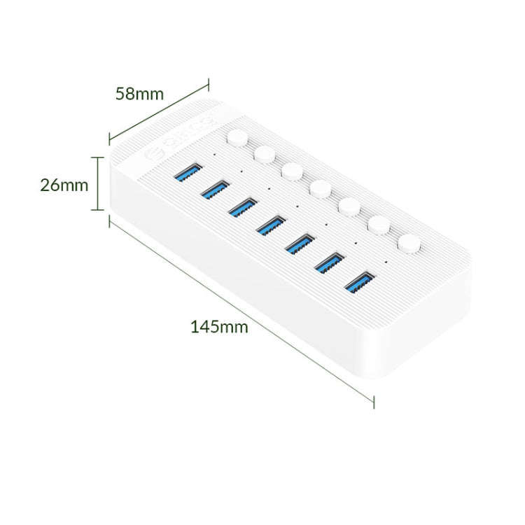 ORICO CT2U3-7AB-WH 7 In 1 Plastic Stripes Multi-Port USB HUB with Individual Switches, UK Plug(Wh...