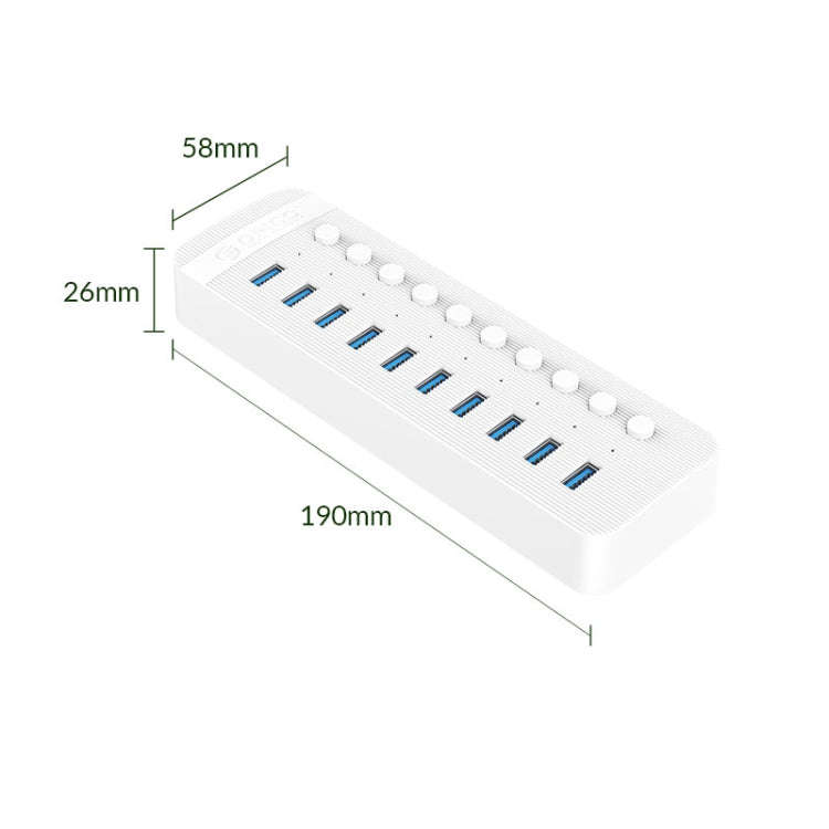 ORICO CT2U3-10AB-WH 10 In 1 Plastic Stripes Multi-Port USB HUB with Individual Switches, AU Plug(...