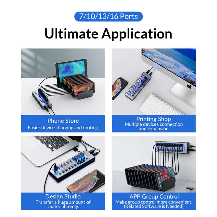 ORICO AT2U3-7AB-GY-BP 7 In 1 Aluminum Alloy Multi-Port USB HUB with Individual Switches, AU Plug