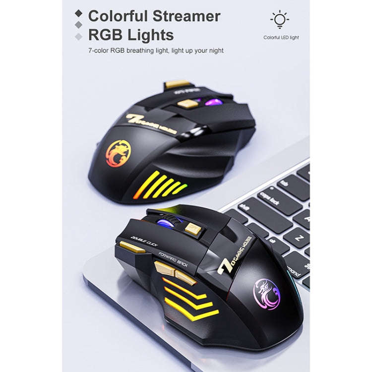 iMICE GW-X7 7-button Silent Rechargeable Wireless Gaming Mouse with Colorful RGB Lights(Black)