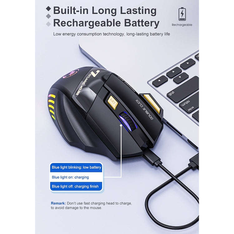 iMICE GW-X7 7-button Silent Rechargeable Wireless Gaming Mouse with Colorful RGB Lights(Black)